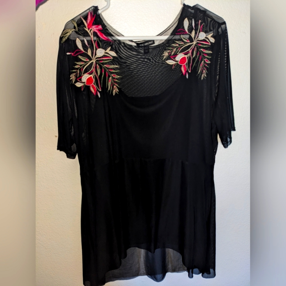 Lane Bryant Florals on Black Mesh Top with Insert Tank Size 18/20